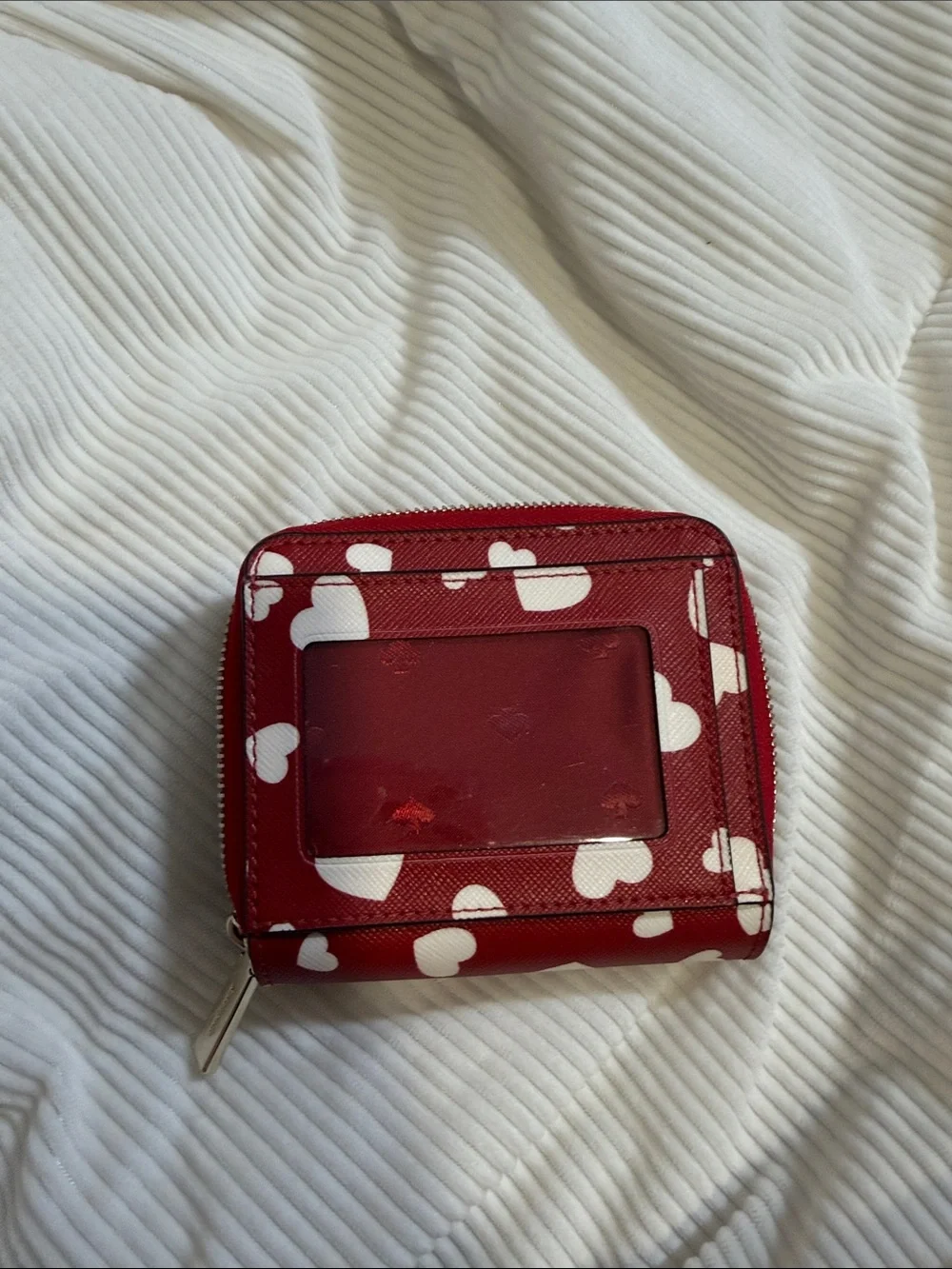 kate spade Red and White Heart Zip-Around Wallet